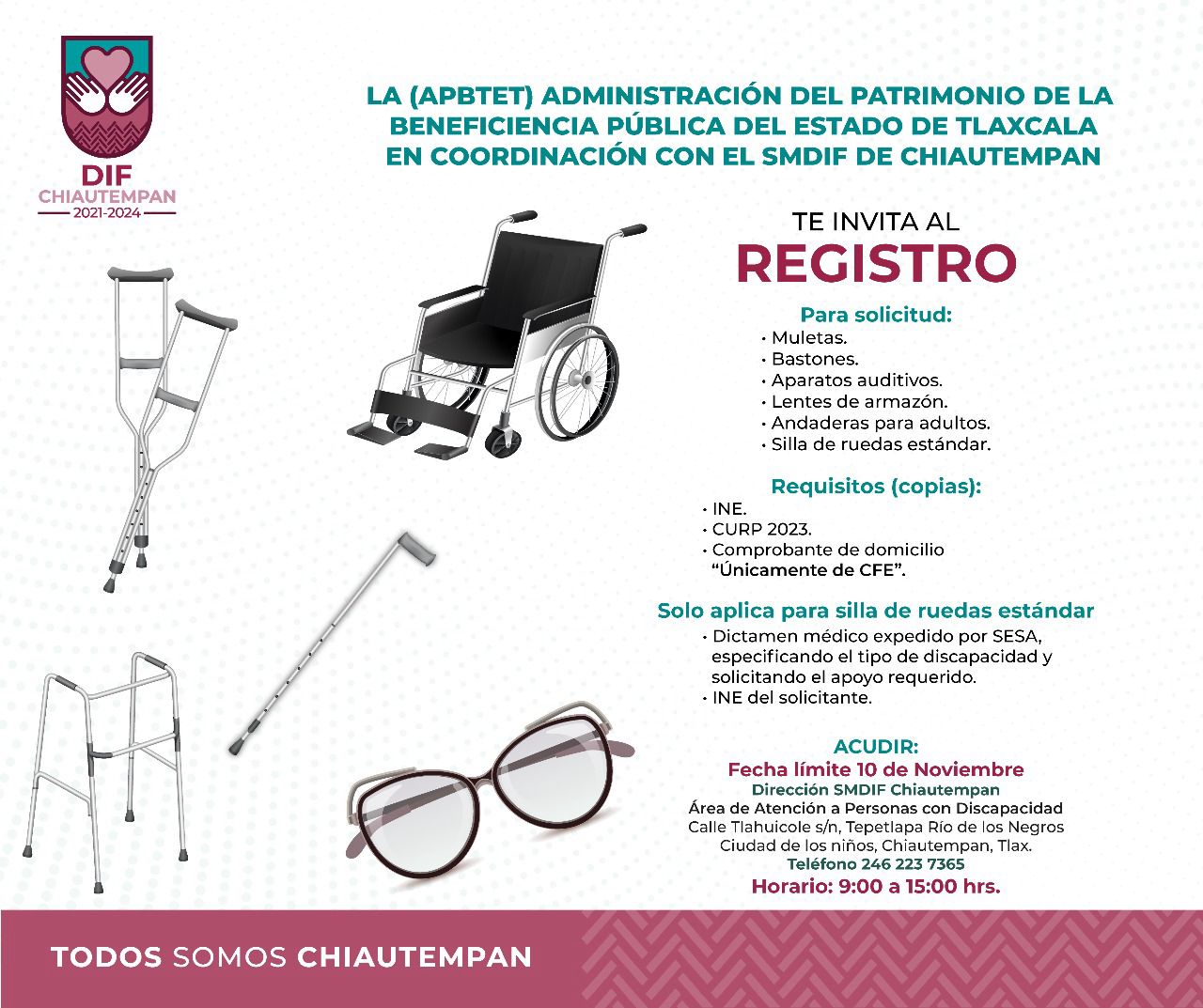 Ayuntamiento y DIF Chiautempan invitan a adquirir aparatos funcionales